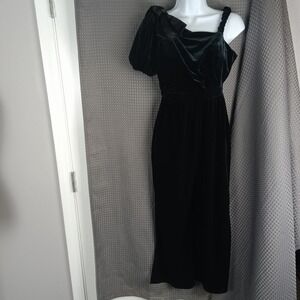 Habitual Girl Velvet Jumpsuit Smocked Bodice One Shoulder Puff‎ Wide Leg Sz 14